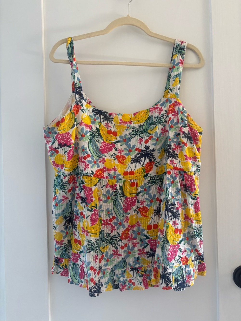 LOFT Tie-Back Summer Floral Print Tank Top in Yellow & Pink—Sz 16